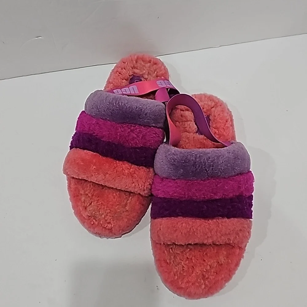 Ugg Fluff Yeah Slide Slippers Size 6 multi color purple pink